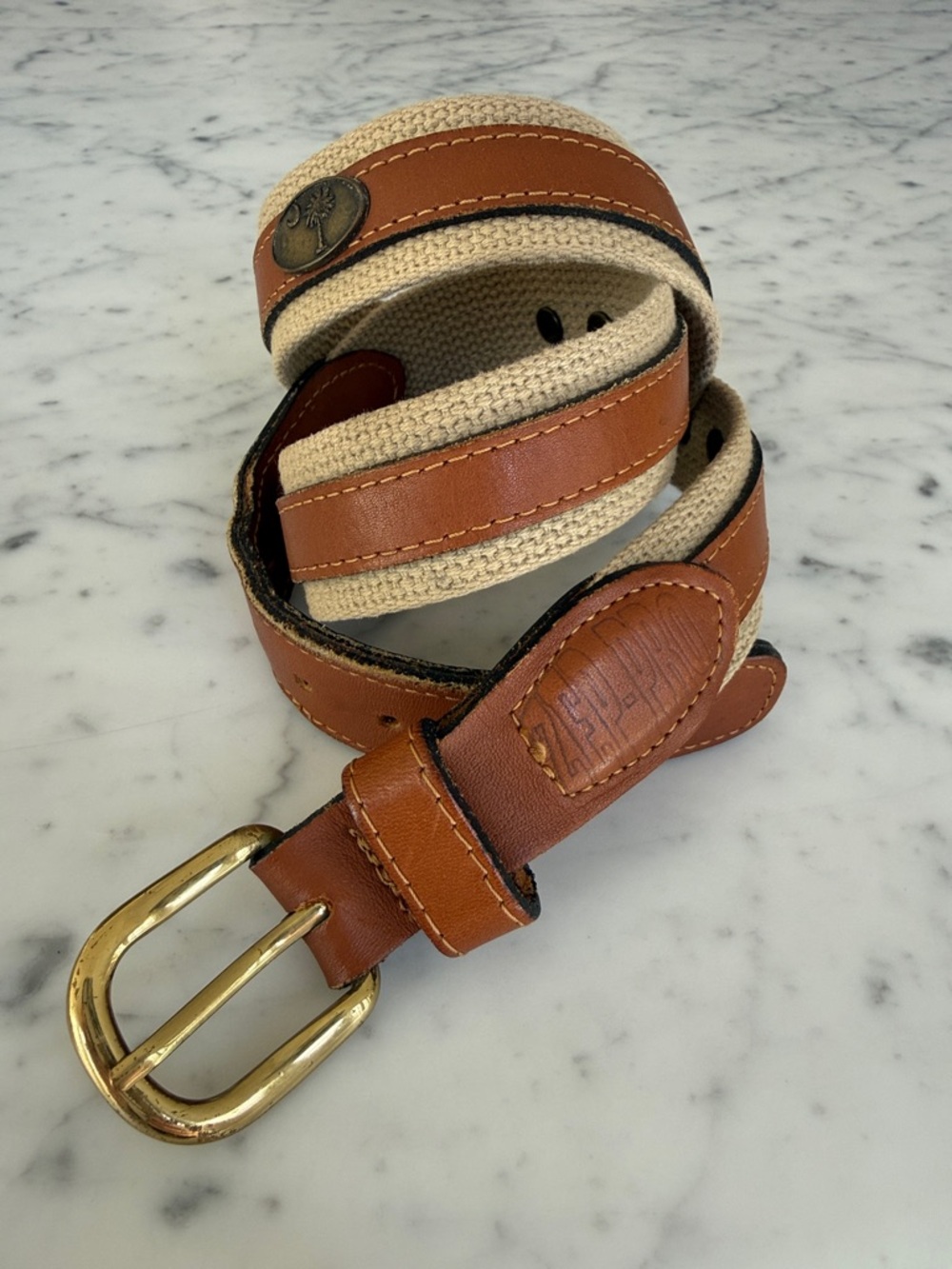 Zep Pro Belt leather canvas brass buckle SC palm tree design Men's Size 38
